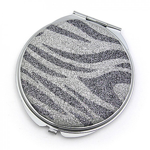 Pocket Mirror - Glitter Zebra Print - Silver - MR-GM1299S